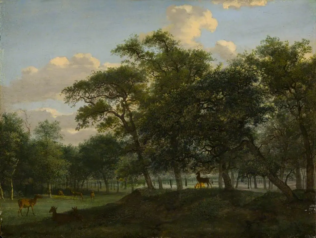 Wooded Park Landscape with Deer, by Jan van der Heyden