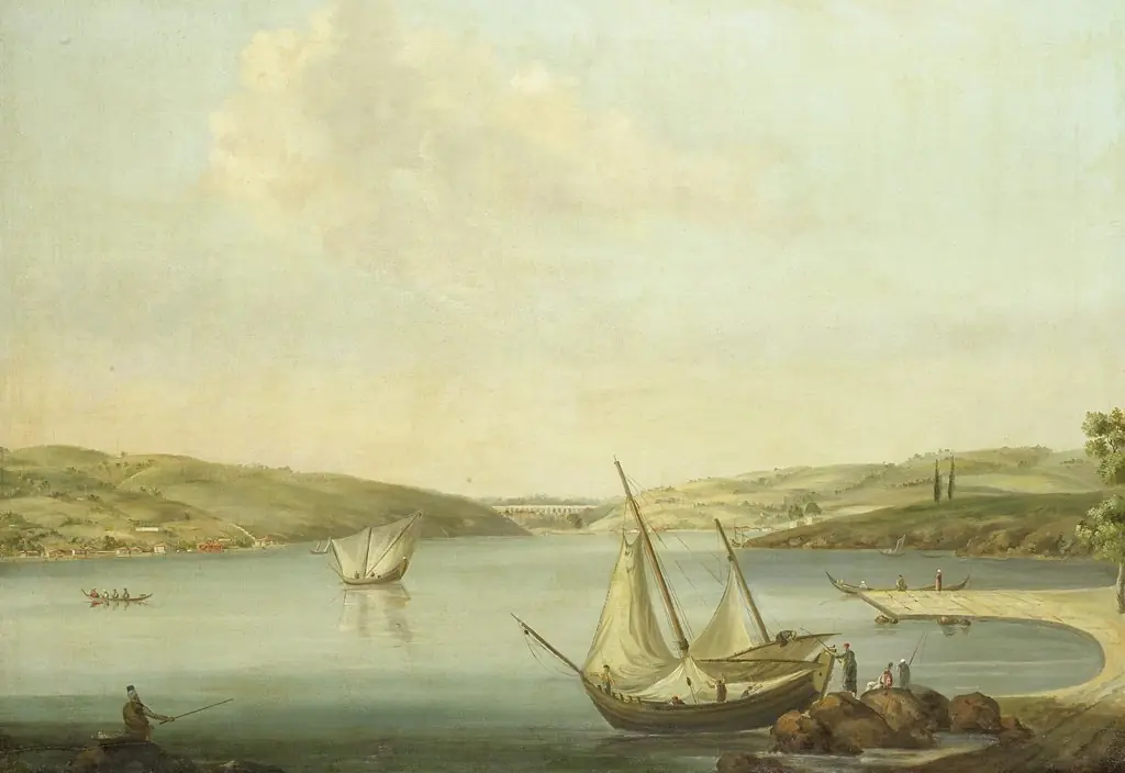 View of the Bosporus, taken from the Height of Beykoz to the northwest, with the Aqueduct of Justinian in the background, by Jan van der Steen