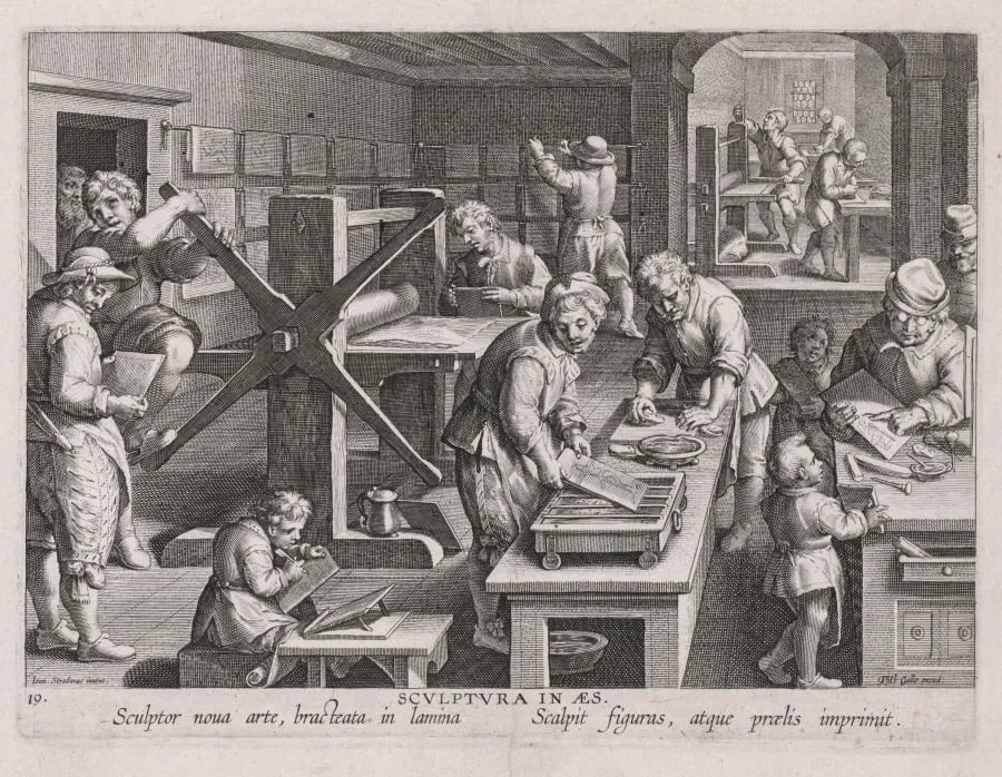 Sculptura in Aes, The Workshop of an Engraver, by Jan van der Straet, called Johannes Stradanus, 1591