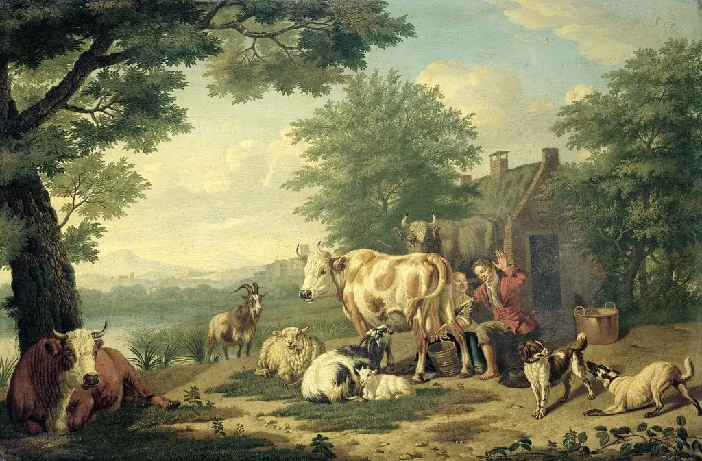 Rustic Scene with Woman Milking, by Jan van Gool