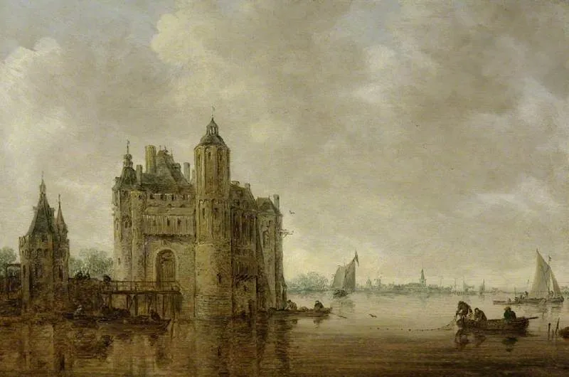 A watergate by an estuary, by Jan van Goyen, oil, 1644