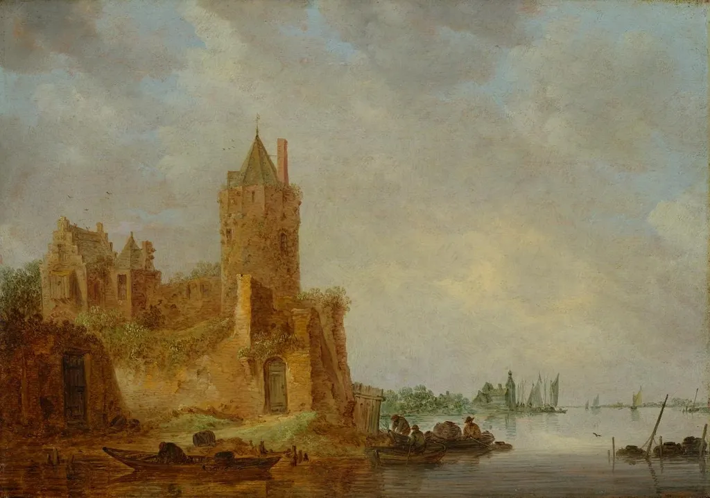 Altes Schloss an einem Fluss, by Jan van Goyen, oil, 1642