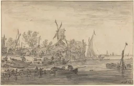 Foreshore Scene with Windmill, by Jan van Goyen