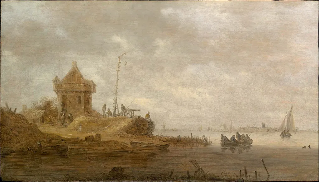 Fort on a River, by Jan van Goyen, oil, 1644