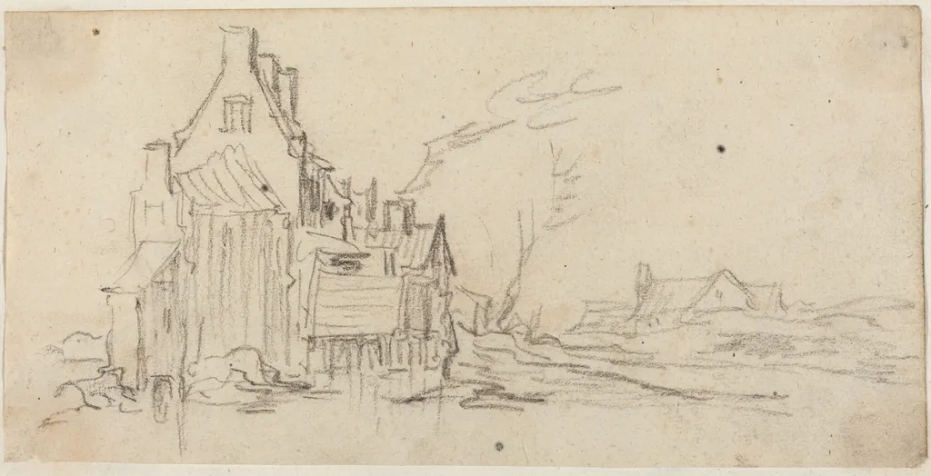 Houses by a Road, by Jan van Goyen, chalk, 1628