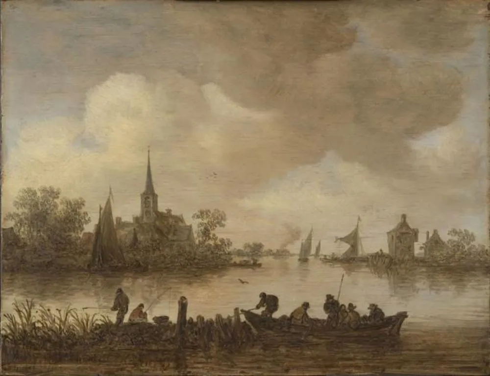 Landscape with a Canal, by Jan van Goyen, oil, 1653