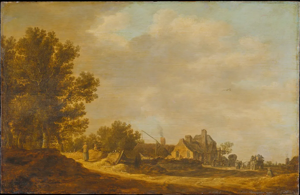 Landscape with Tavern, by Jan van Goyen, oil, 1628