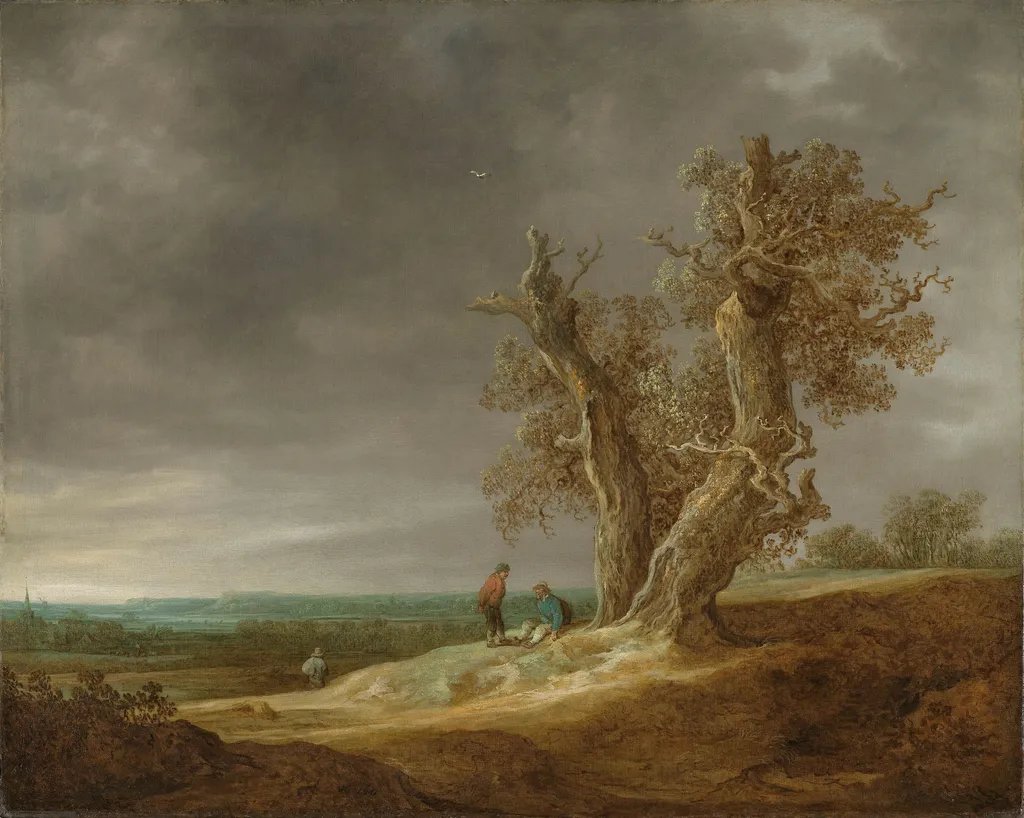Landscape with Two Oaks, by Jan van Goyen, oil, 1641