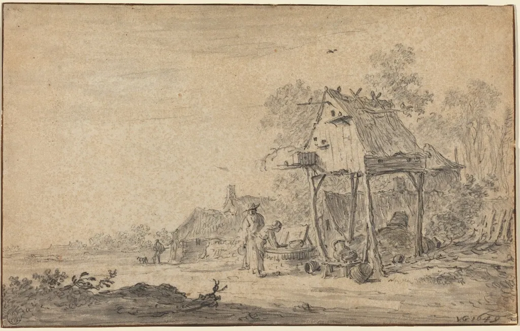 River Landscape, by Jan van Goyen, chalk, 1649