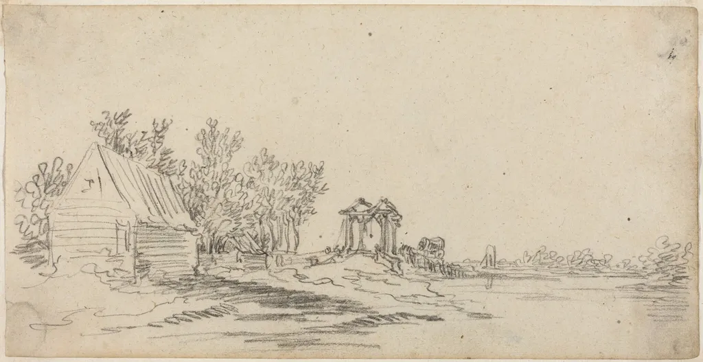River Landscape with a Distant Bridge, by Jan van Goyen, chalk, 1628
