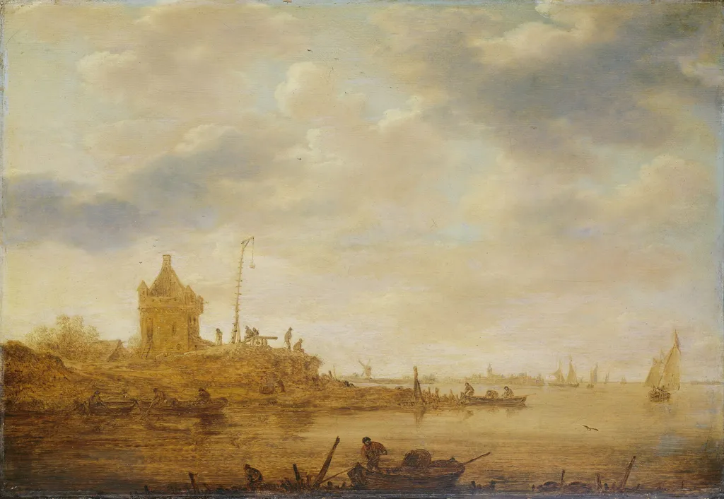 River view with sentry post, by Jan van Goyen, oil, 1644