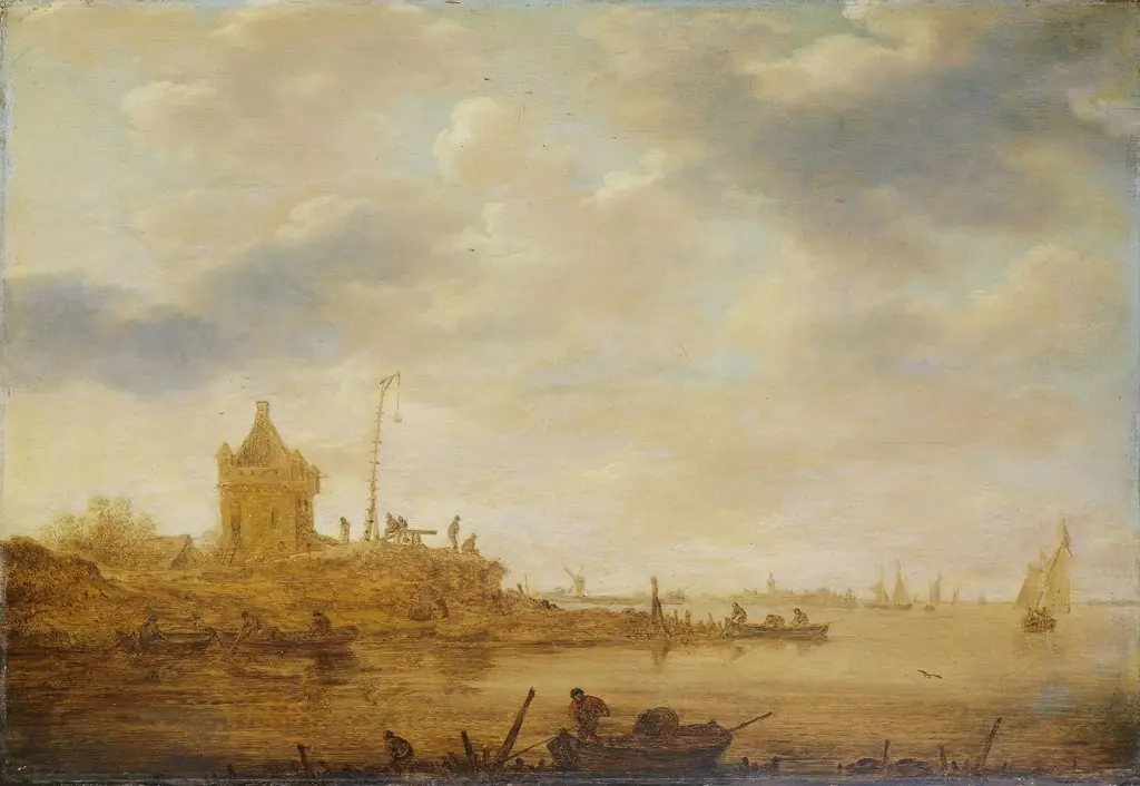 River view with sentry post, by Jan van Goyen