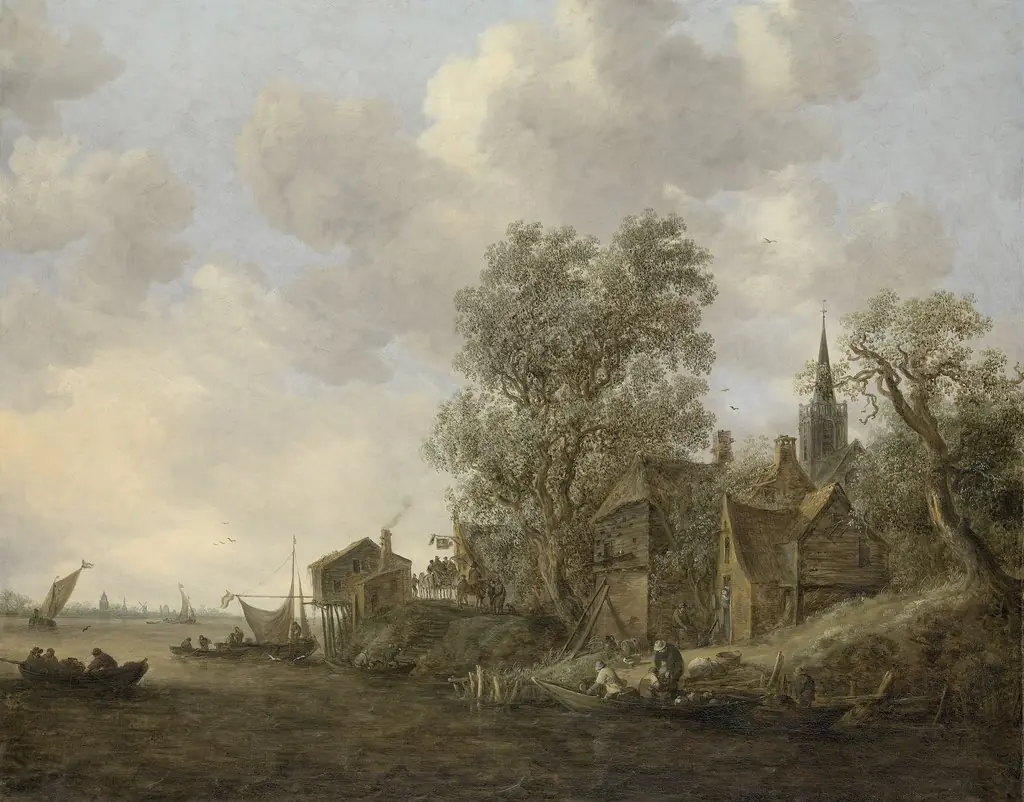 View of a town on a river, by Jan van Goyen