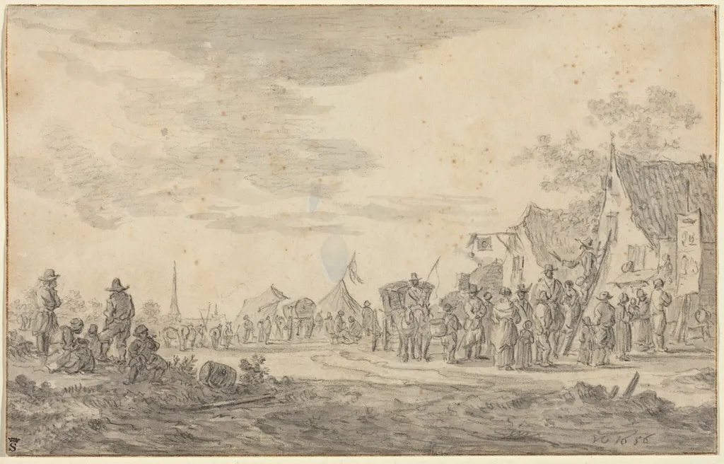 Village Fair, by Jan van Goyen, chalk, 1656