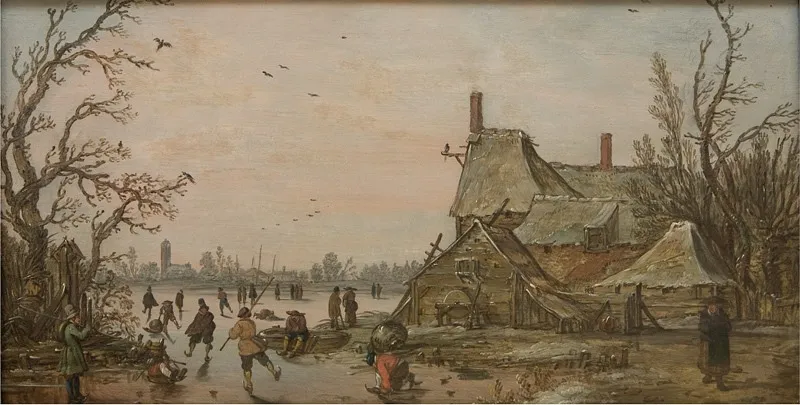 Winter Scene at a Farm, by Jan van Goyen, oil, 1625
