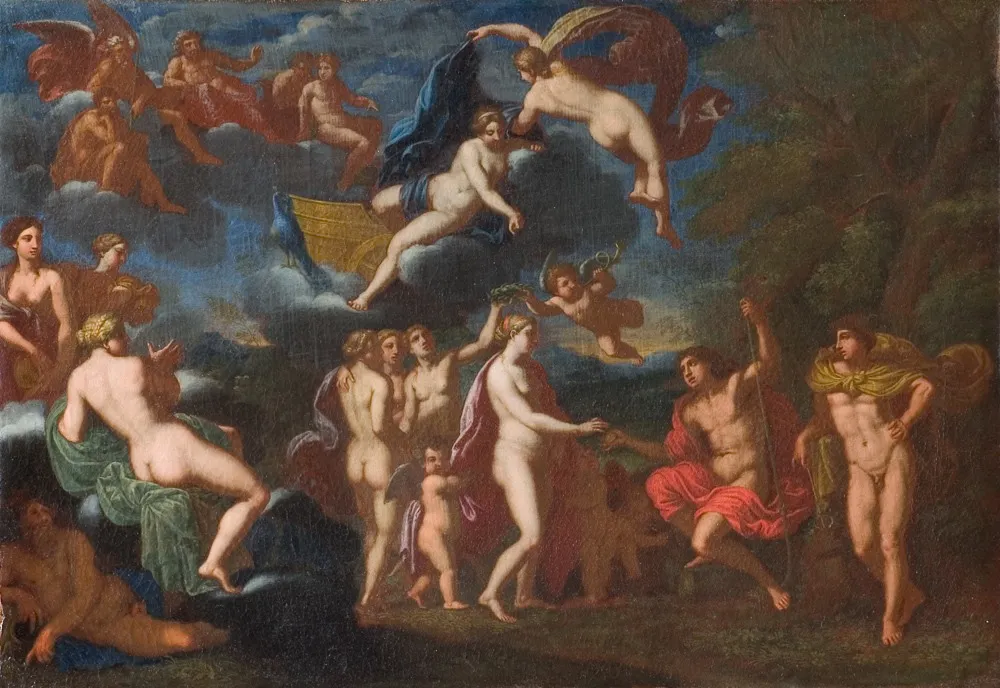 Paris Giving Venus the Apple, by Jan van Haensbergen, oil, 1691