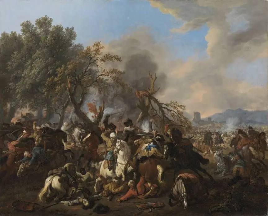 Equistrian battle at the forest edge