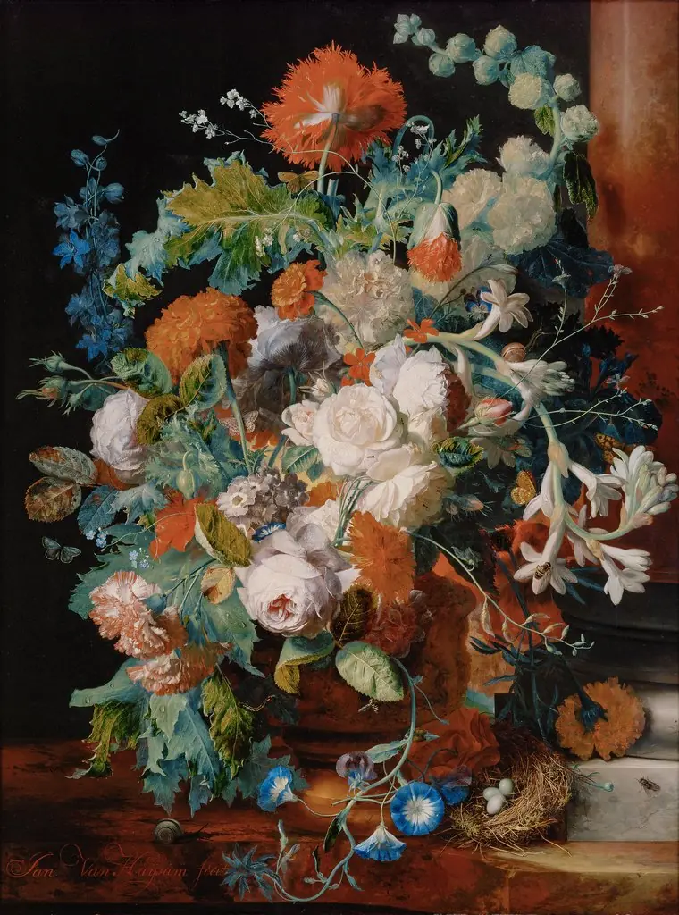 Flower Still Life near a Pedestal, by Jan van Huysum