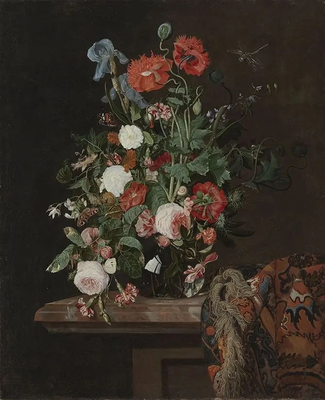 Flower still-life with oriental table carpet