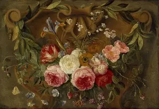 Decorative Still-Life Composition with a Garland of Flowers, by Jan van Kessel the Elder, 1662