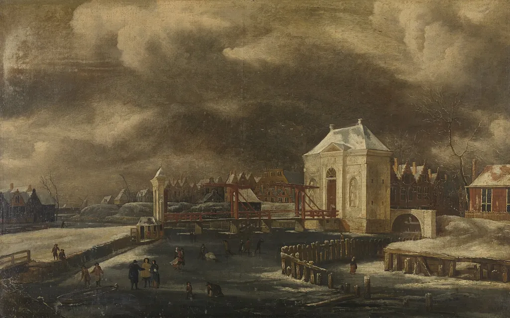 The Heiligewegspoort in Amsterdam in Winter, by Jan van Kessel the Elder, oil, 1670