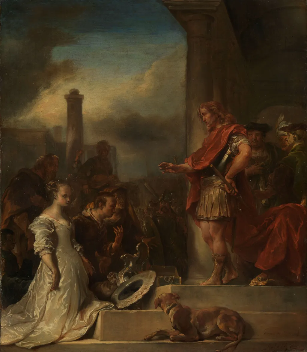 The continence of Scipio, by Jan van Noordt, oil, 1672