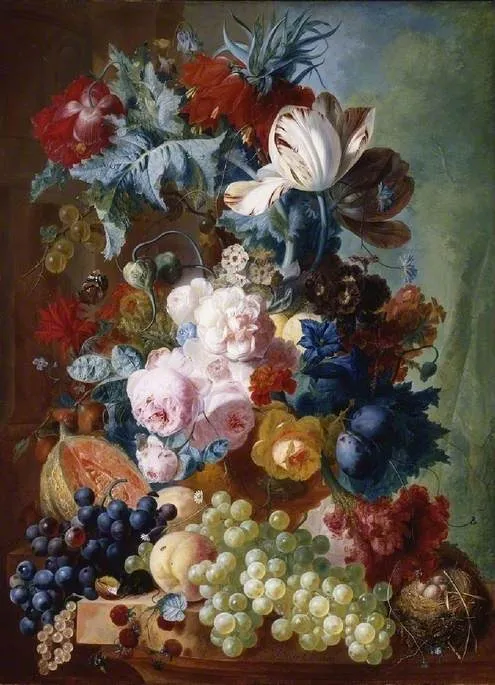 Flowers and fruit, by Jan van Os, oil, 1786