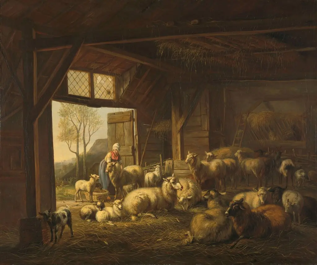 Sheep and Goats in a Stable, by Jan van Ravenswaay