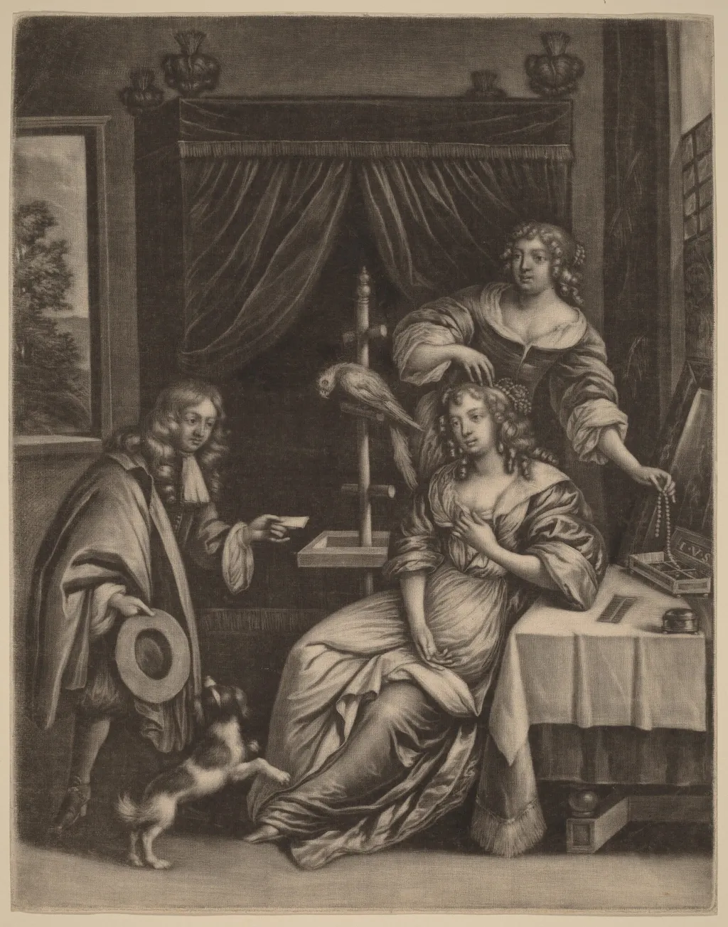 Boy Delivering a Letter to a Woman, by Jan van Somer, ink, 1672