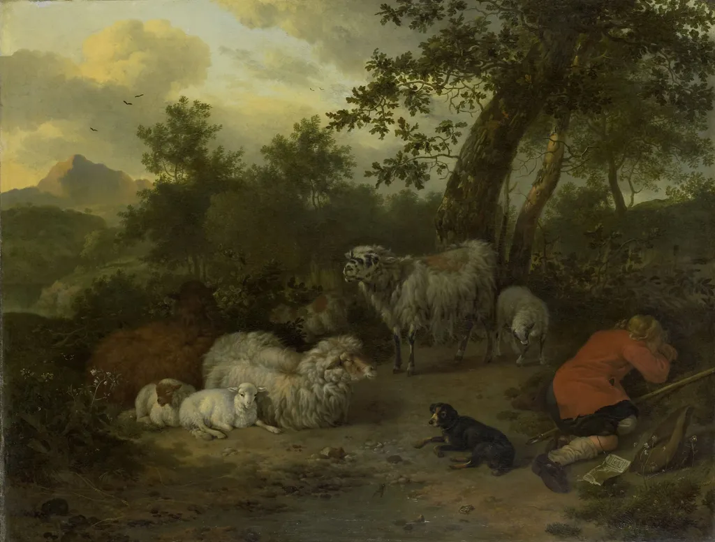 The Sleeping Shepherd, by Jan Vermeer van Haarlem, oil, 1690