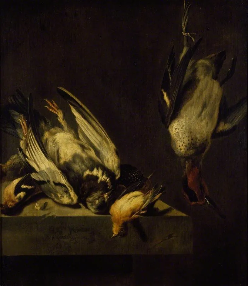 Still Life of Game on a stone Sill, by Jan Vonck, oil, 1657