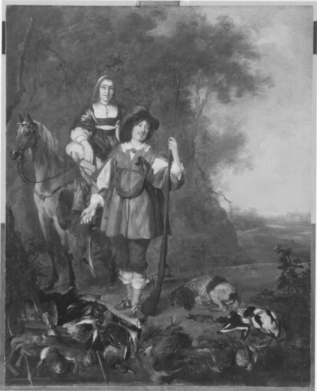 Double portrait of a man and of a woman on horseback, by Jan Weenix, oil, 1690