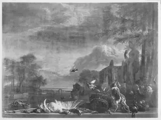 Federwild vor Schloss Bassin, by Jan Weenix, 1690