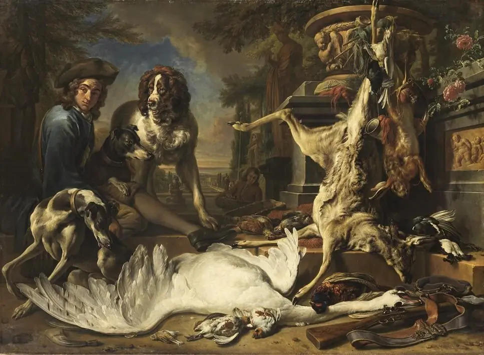 Hunting still life with swan, by Jan Weenix