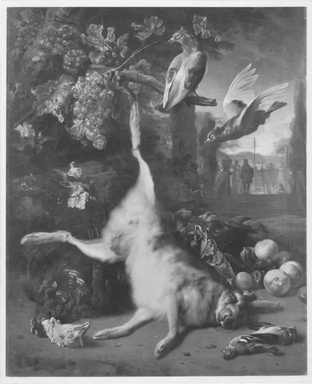 Jagdbeutestillleben mit mit Hasen, by Jan Weenix