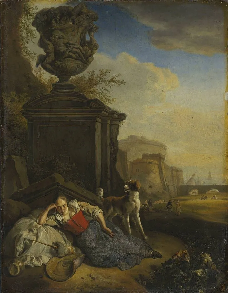 Sleeping girl, by Jan Weenix, oil, 1665