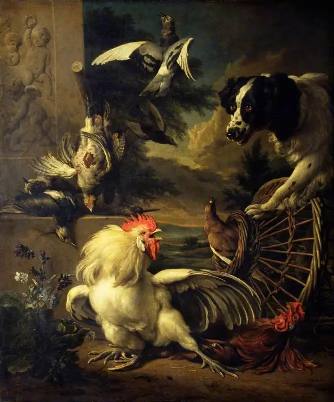 The Intruder: Dead Game, Live Poultry and a Dog, by Jan Weenix