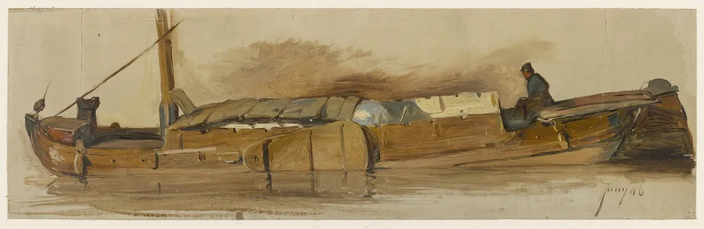 Lange schuit met schipper, by Jan Weissenbruch, oil, 1856