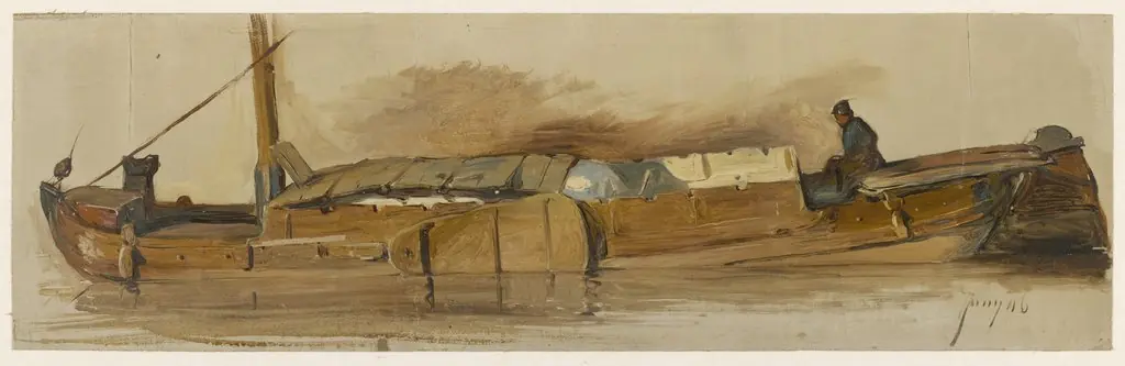 Lange schuit met schipper, by Jan Weissenbruch