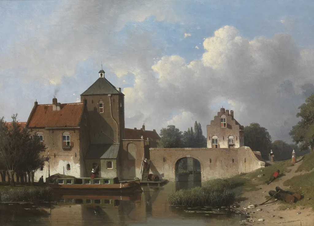 The IJsselpoort at IJsselstein, by Jan Weissenbruch, oil, 1852