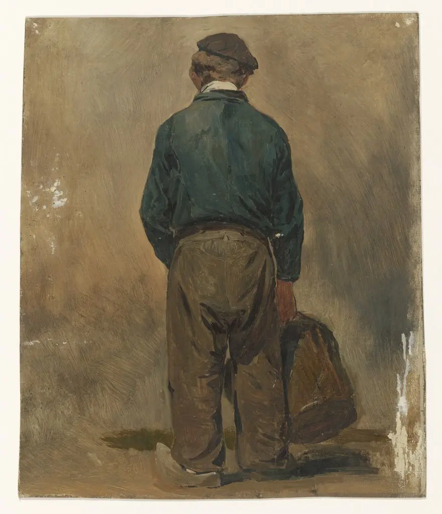 Visser met een mand, van achteren gezien, by Jan Weissenbruch