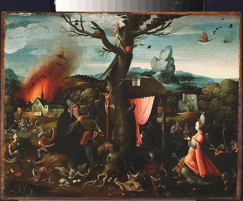Temptation of St. Anthony (Jacobus de Voragine, Legenda aurea, Vitae Patrum), by Jan Wellens de Cock, oil, 1513