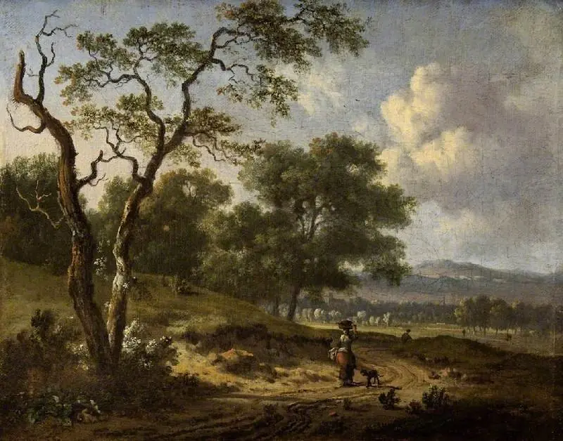 Landscape with a woman and a dog, by Jan Wijnants