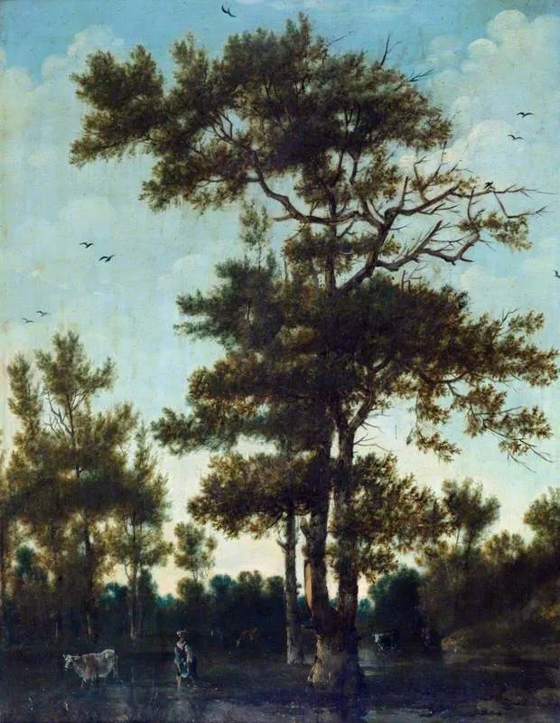 Landscape with Cattle, by Jan Wijnants, oil, 1668