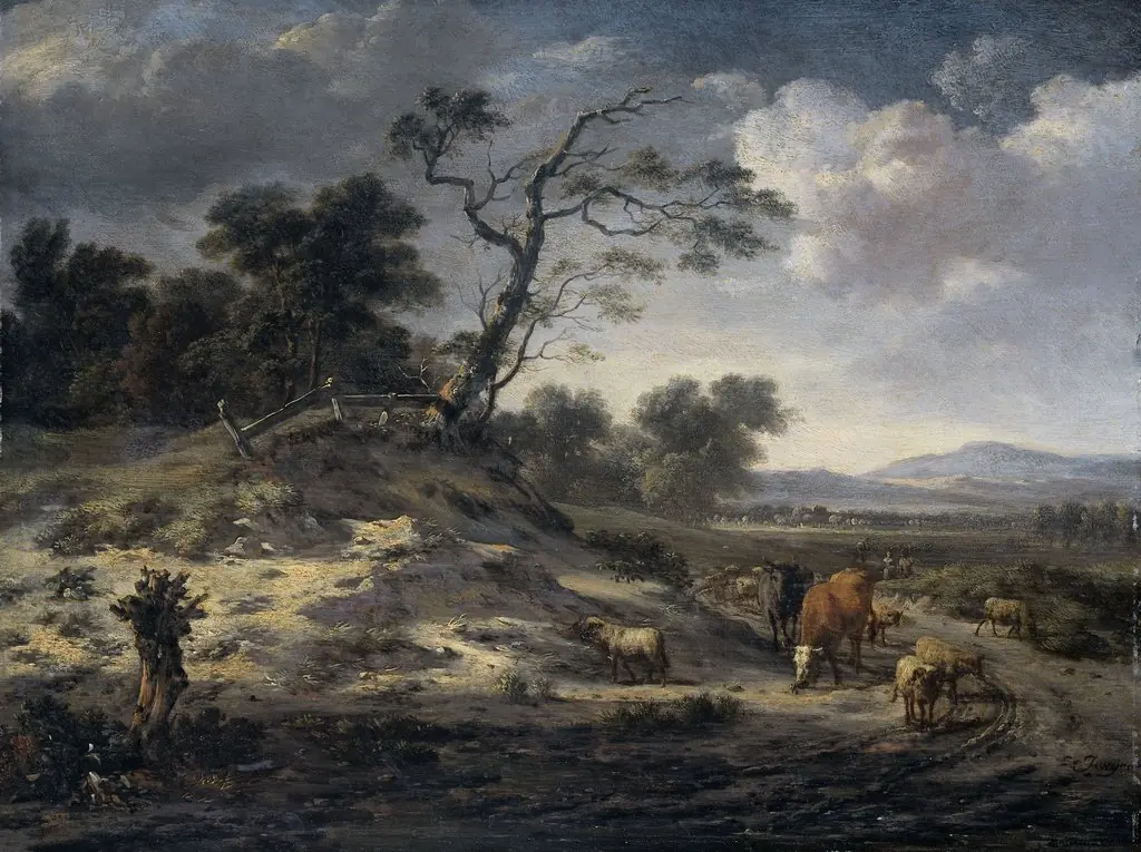 Landscape with cattle on a country road, by Jan Wijnants