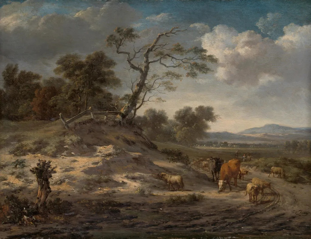 Landscape with Cattle on a Country Road, by Jan Wijnants, unspecified, 1670