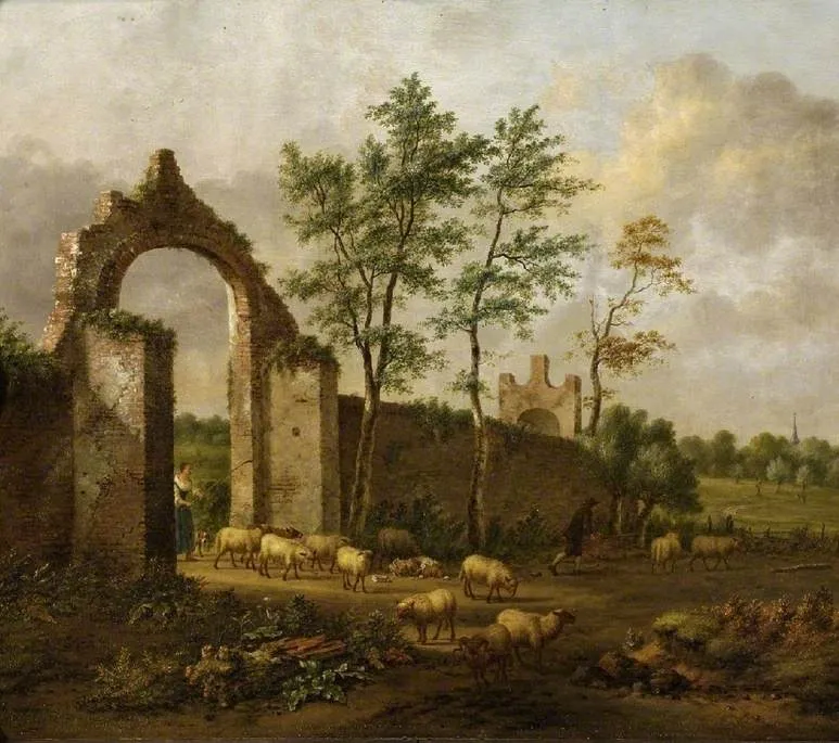 Landscape with sheep, by Jan Wijnants, oil, 1668