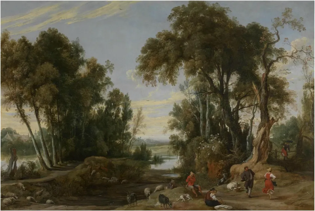 Landscape with dancing Shepherds, by Jan Wildens, oil, 1631