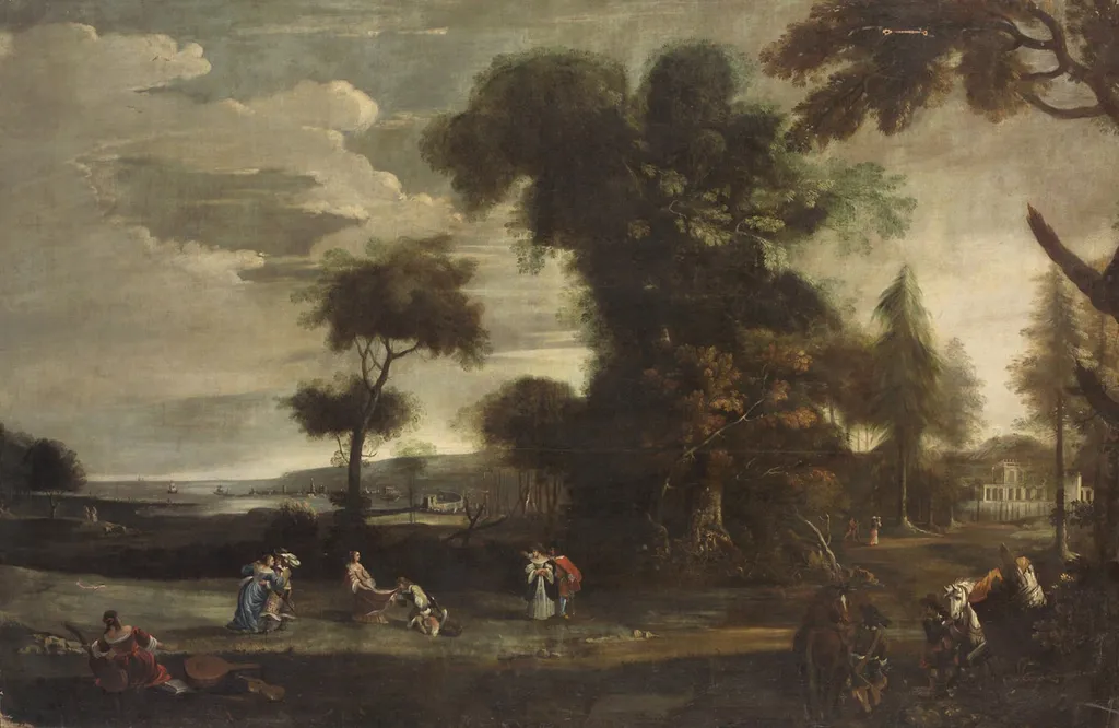 Landscape with love couple, by Jan Wildens, oil, 1640