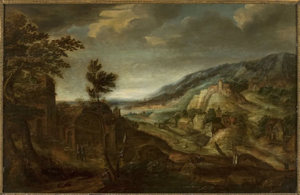 Mountain landscape, by Jan Willemsz. Decker, oil, 1598